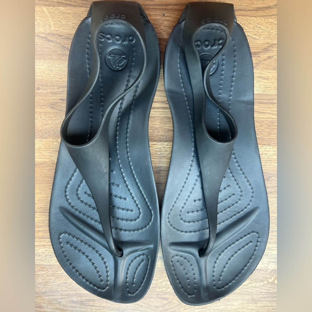 Crocs Sexi Black Flip Flop #11354-060 Strap Ankle Back Women's 8